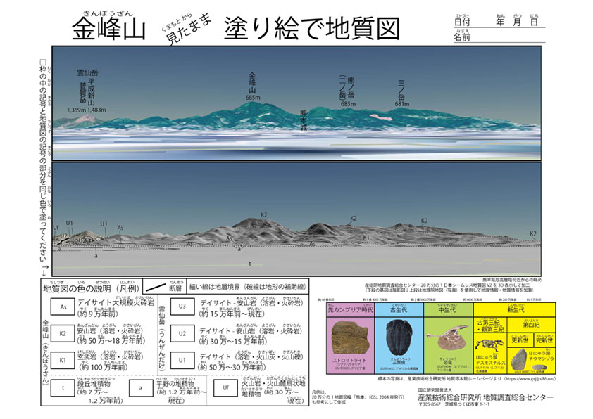 金峰山 くまもとから見たまま 塗り絵で地質図