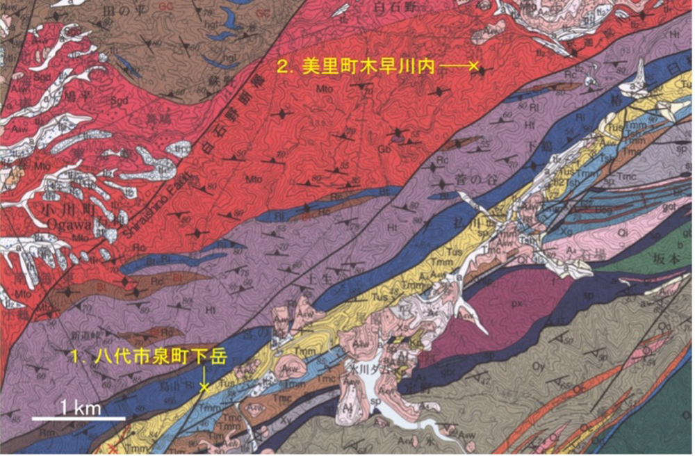 第2図 八代市泉町、美里町木早川内の崩壊地