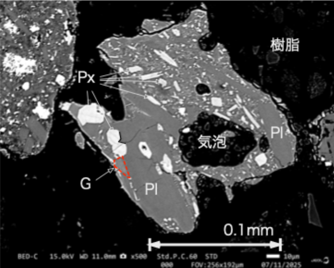 7月2日の火山灰に含まれるDG粒子の反射電子像